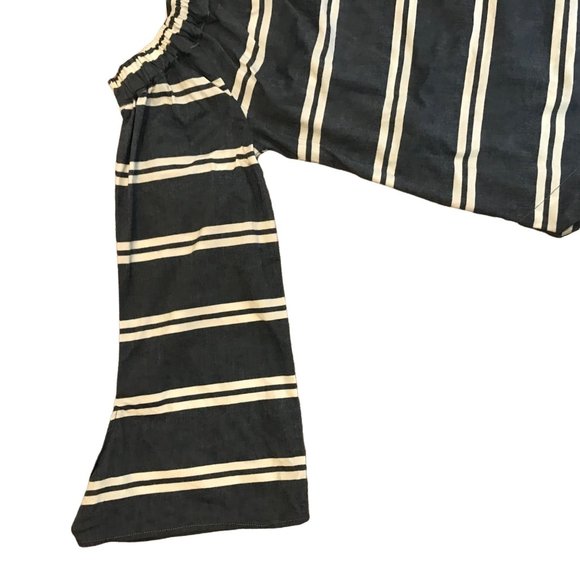 The Limited Denim Blue White Stripe off shoulder 3/4 sleeve Womens top sz small - Picture 3 of 11